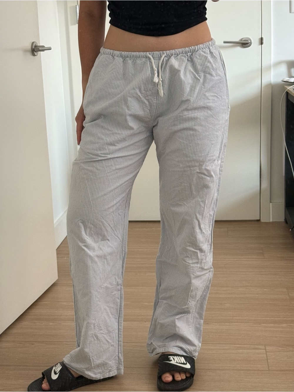Brandy Melville Light Blue Pinstripe Drawstring Pants